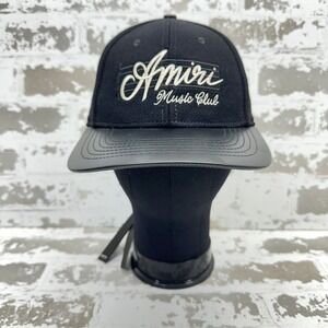 Amiri Music Club Hat Cap Strap Back Mens One Size Black Wool Leather Baseball